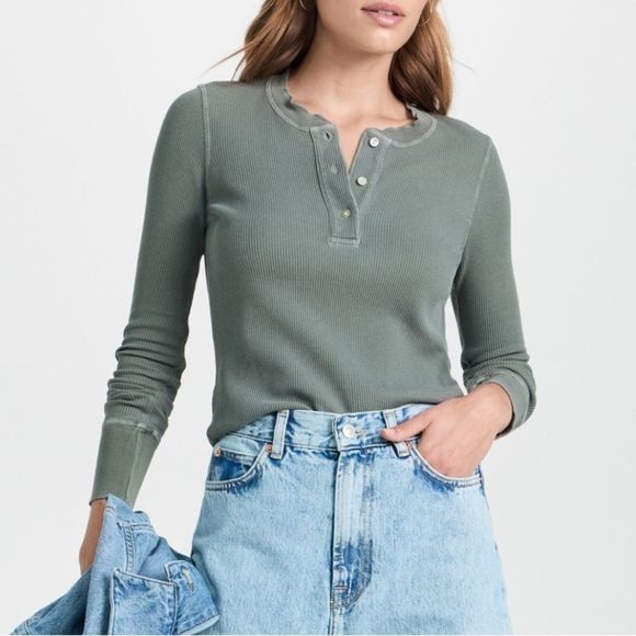 AMO thermal Henley tee, blue, Medium - Picture 3 of 8